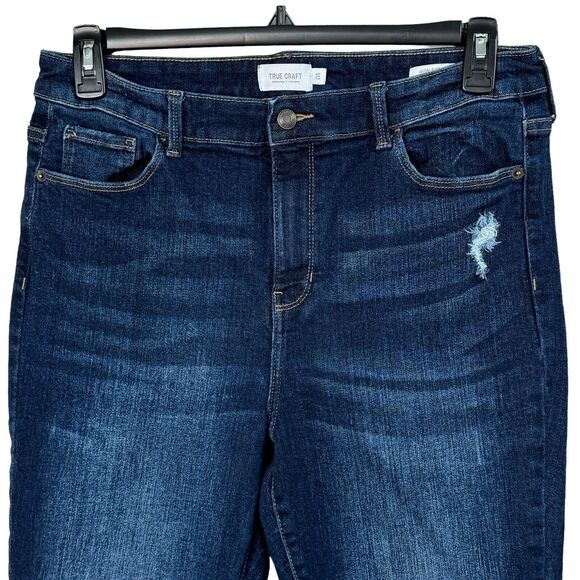 True Craft Juniors SZ 15 Skinny Jeans Distressed High-Rise Whiskered Dark Wash - Picture 2 of 10